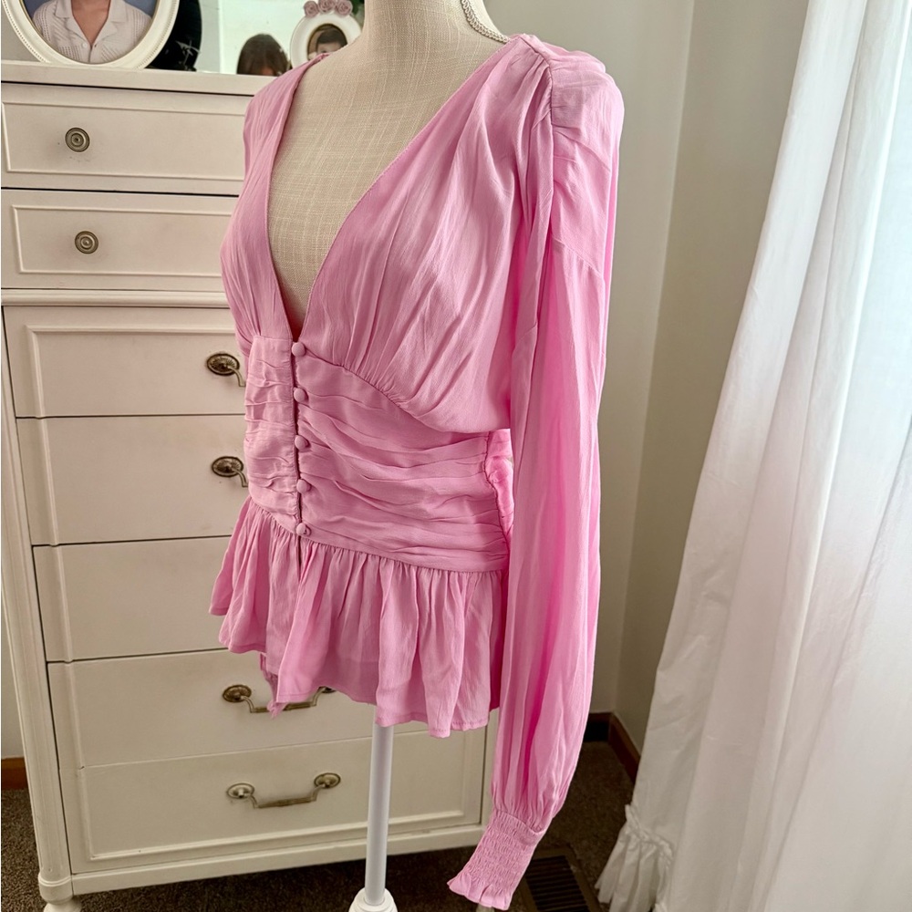 ASOS Pink Ruched Peplum Blouse